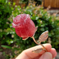 Small Strawberry Quartz Rose on Metal Stem - Universal Love, Gratitude, Generosity, Compassion - 6" Long Tanzberry Flower
