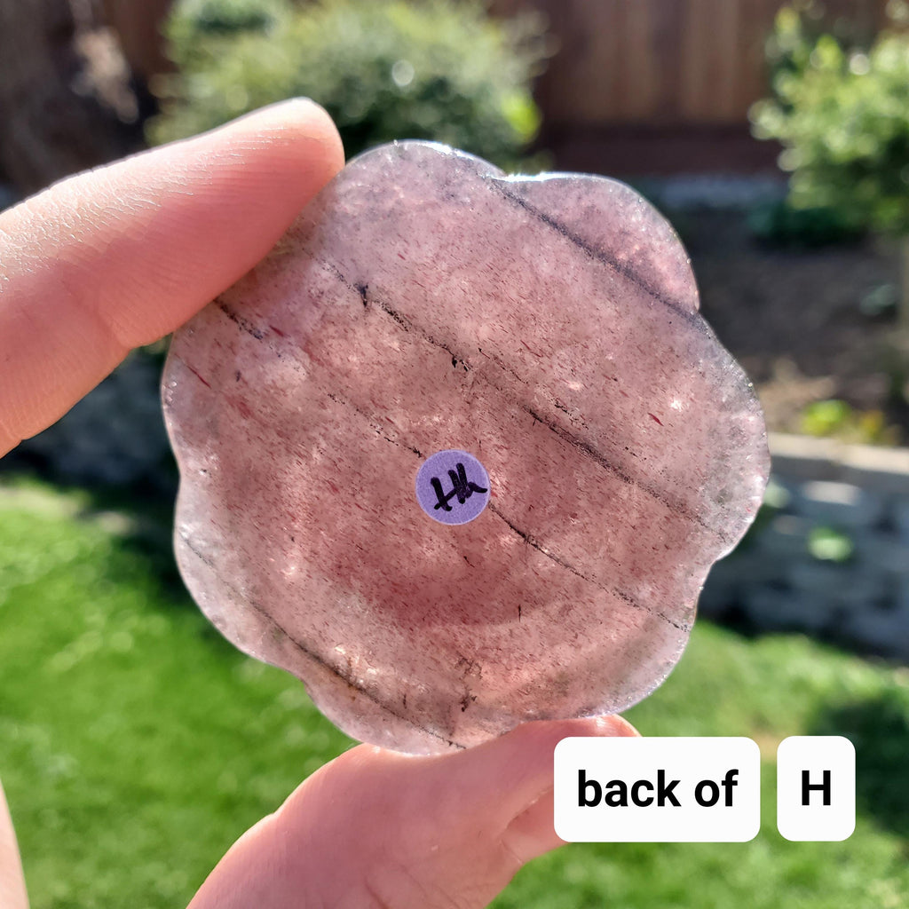 Small Strawberry Quartz Rose with Tourmaline Inclusions - Universal Love, Gratitude, Generosity, Compassion - Tanzberry Flower Carving