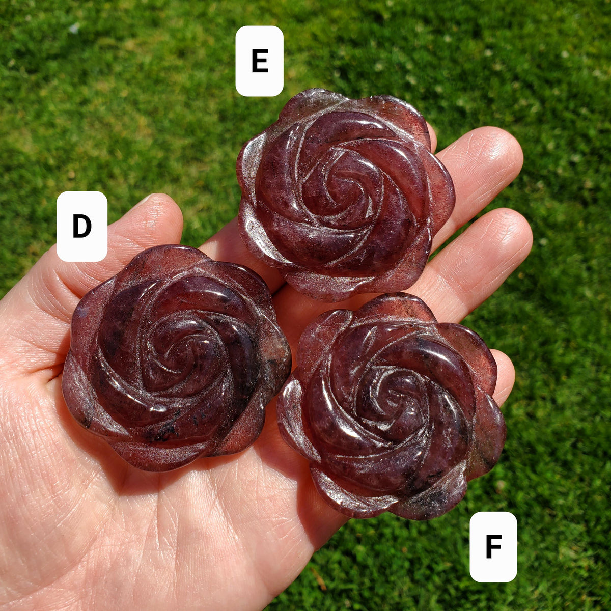 Small Strawberry Quartz Rose with Tourmaline Inclusions - Universal Love, Gratitude, Generosity, Compassion - Tanzberry Flower Carving