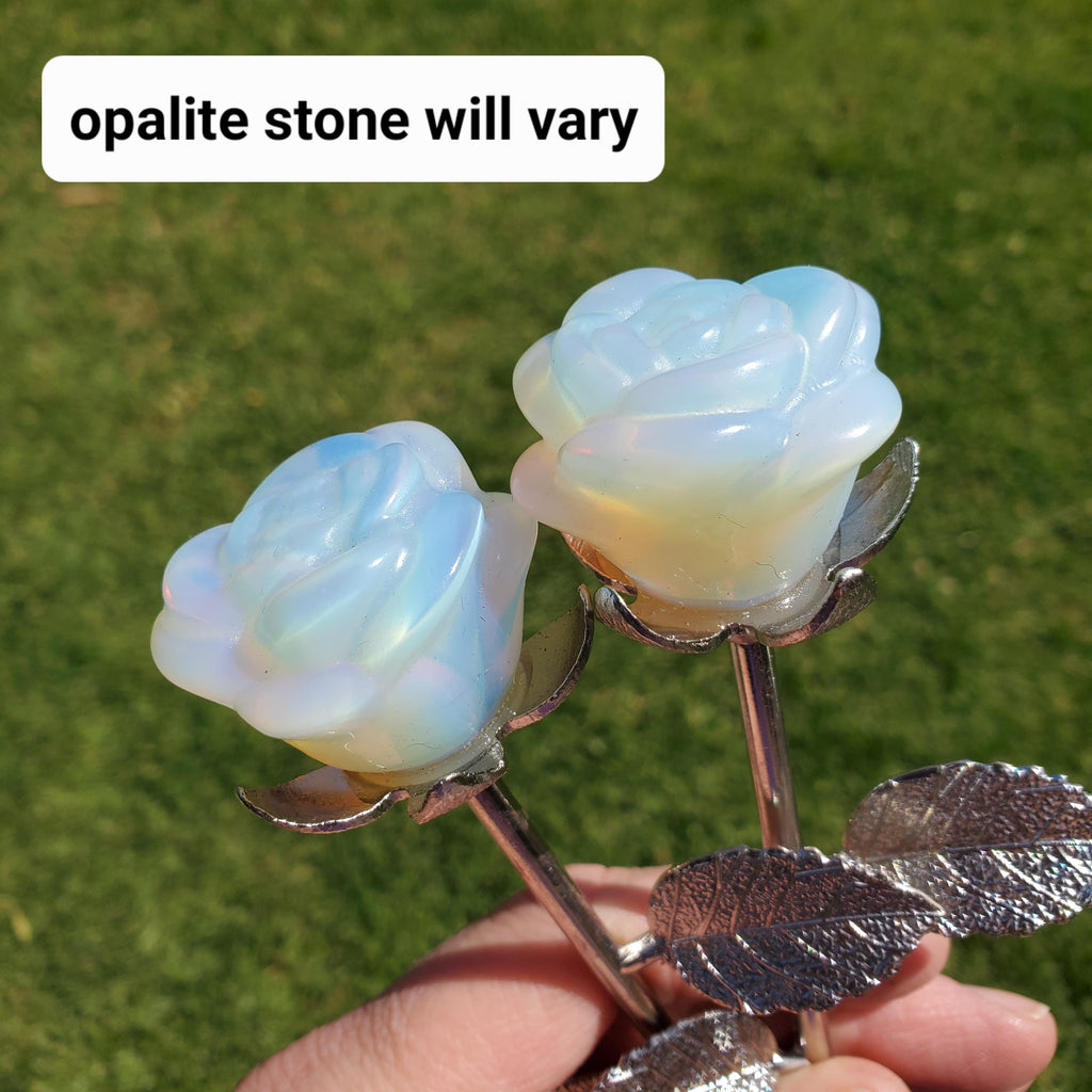 Opalite Long Stem Rose 9" - Confidence, Boost Inner Power, Stabilizing - Cute Crystal Rose Healing Stone Crystals Gemstone