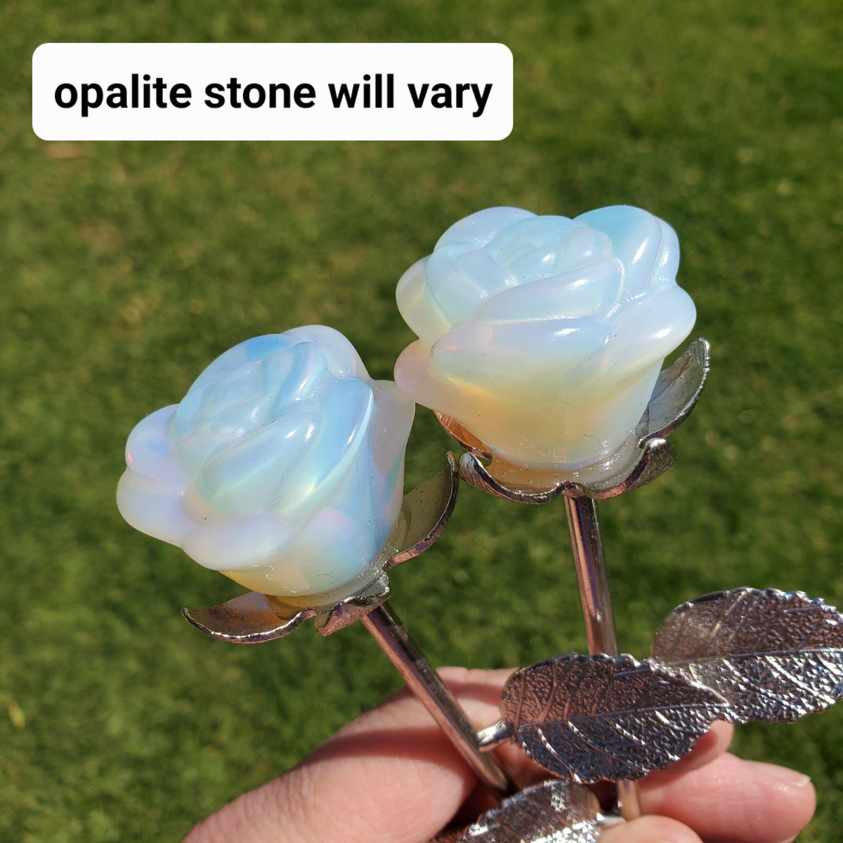 Opalite Long Stem Rose 9" - Confidence, Boost Inner Power, Stabilizing - Cute Crystal Rose Healing Stone Crystals Gemstone