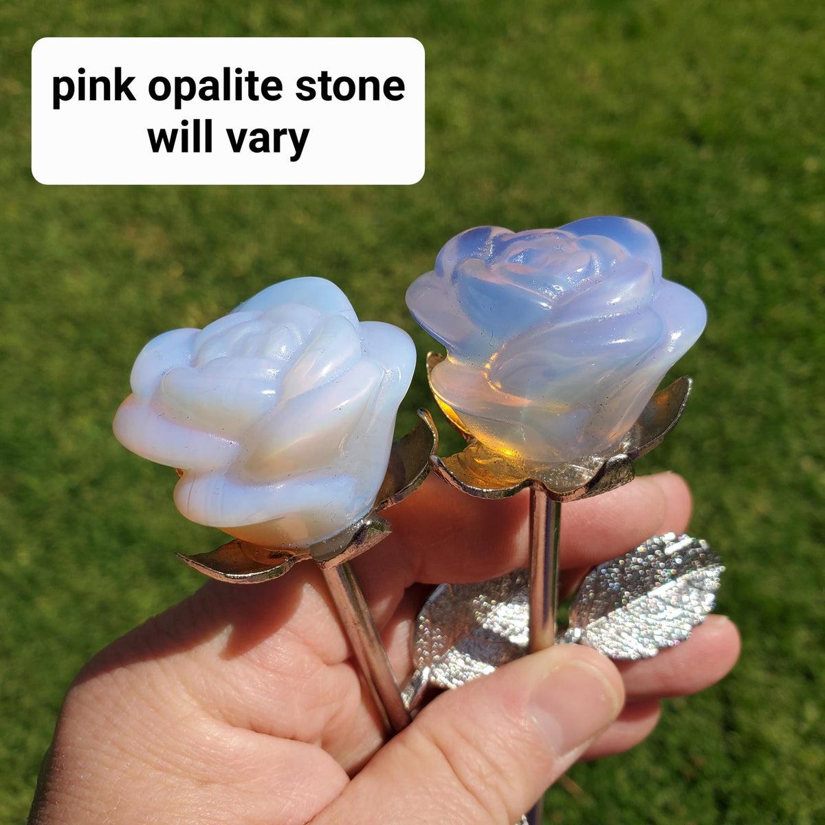 Opalite Long Stem Rose 9" - Confidence, Boost Inner Power, Stabilizing - Cute Crystal Rose Healing Stone Crystals Gemstone