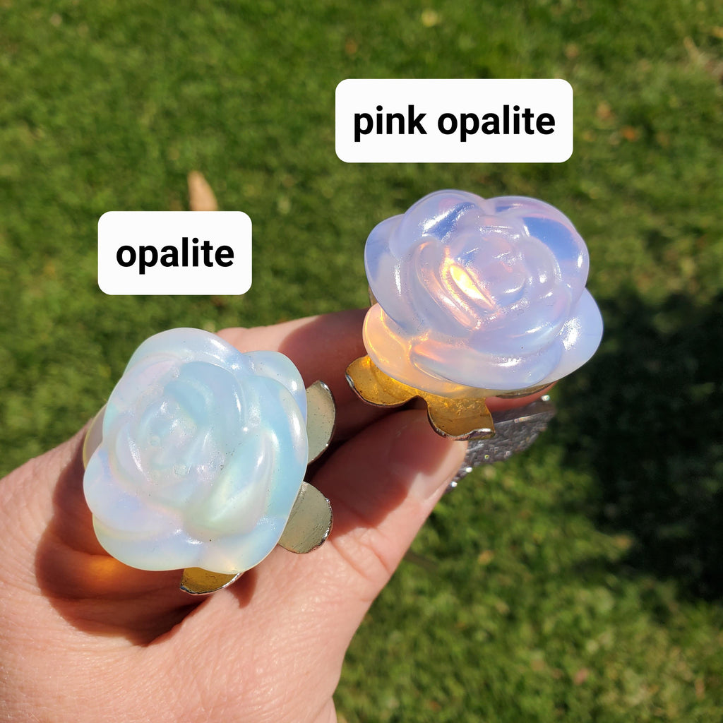 Opalite Long Stem Rose 9" - Confidence, Boost Inner Power, Stabilizing - Cute Crystal Rose Healing Stone Crystals Gemstone