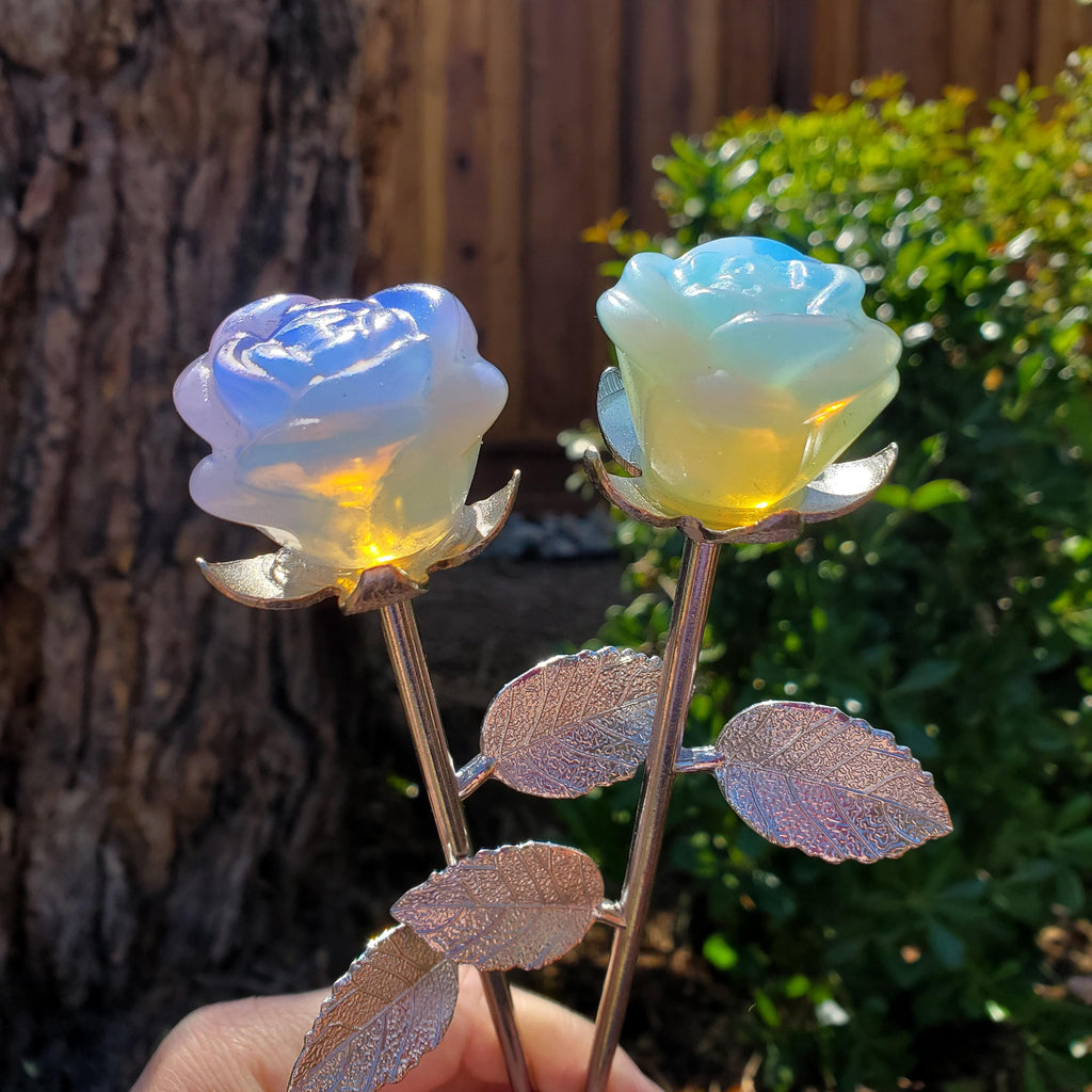 Opalite Long Stem Rose 9" - Confidence, Boost Inner Power, Stabilizing - Cute Crystal Rose Healing Stone Crystals Gemstone