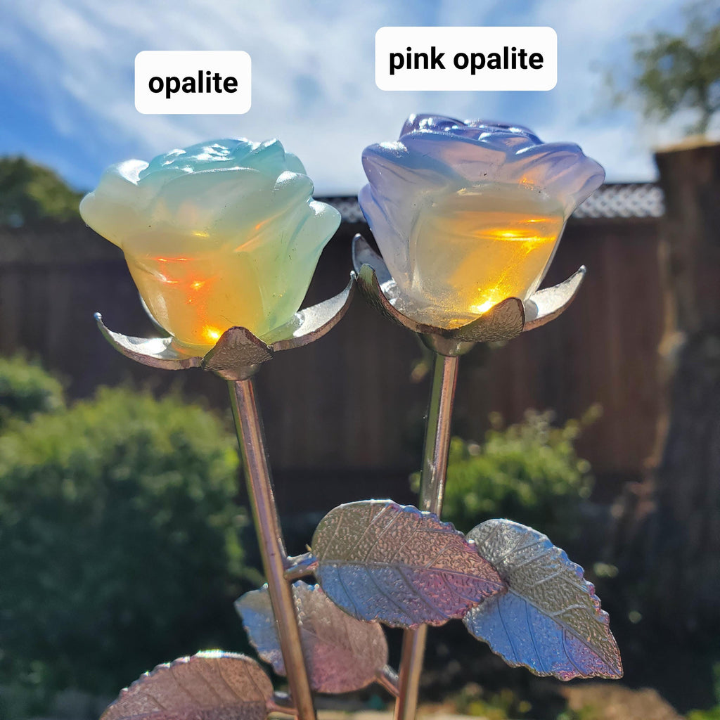 Opalite Long Stem Rose 9" - Confidence, Boost Inner Power, Stabilizing - Cute Crystal Rose Healing Stone Crystals Gemstone