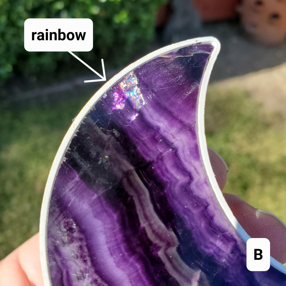 Rainbow Fluorite Moon Plug-In Light - Mental Clarity, Stability, Energetic Protection - Purple Crystal Moon Room Decor Accent