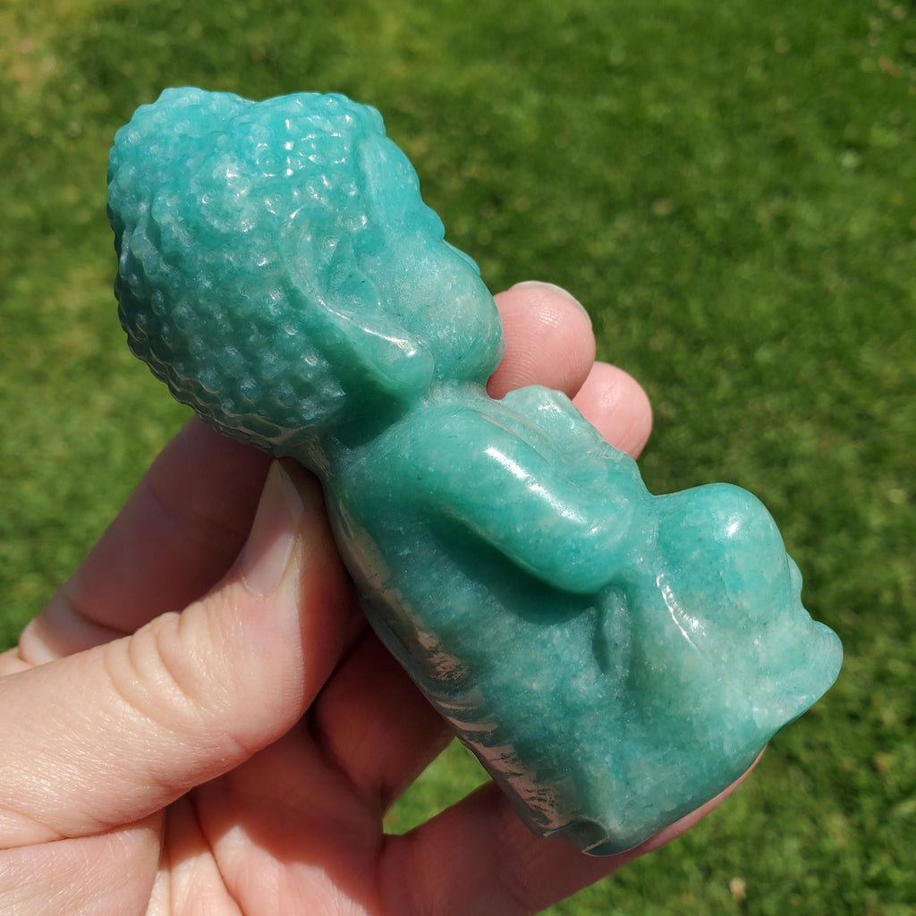 Chunky Amazonite Buddha 3.75" tall - Calming, Courage, Truth, Compassion, EMF Protection - Amazonite Stone Buddha Healing Crystals Gemstones