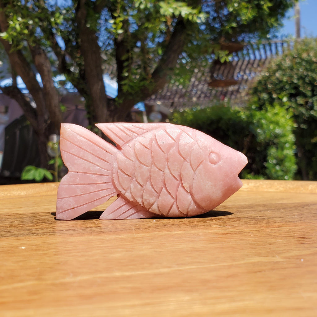 Cute Pink Opal Standing Fish - Activates Heart Chakra, Strengthens Connection To Yourself, Individuality - Pink Crystal Fish Ocean Figurine