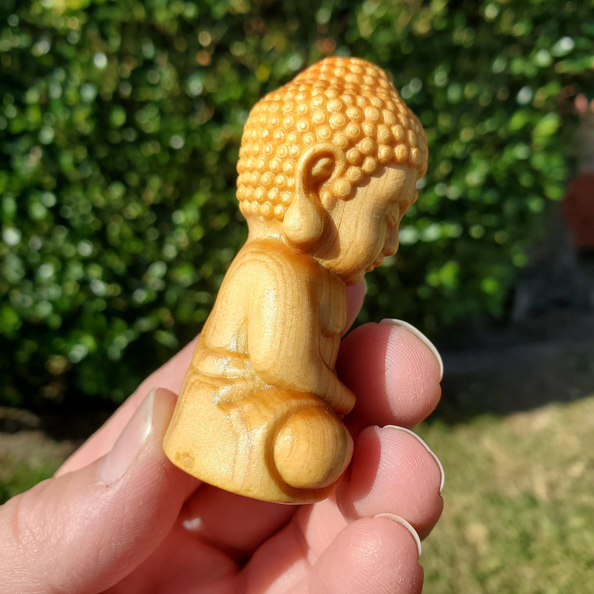 Cypress Wood Buddha Carving - A Symbol of Immortality, Protective From Negative Energies - 2.65" Carved Buddha Statue