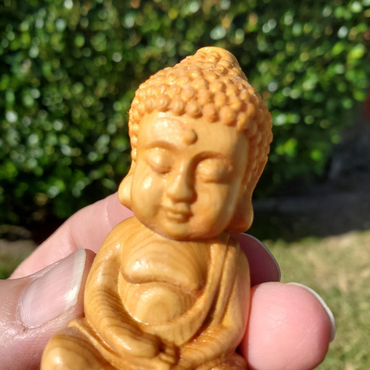 Cypress Wood Buddha Carving - A Symbol of Immortality, Protective From Negative Energies - 2.65" Carved Buddha Statue