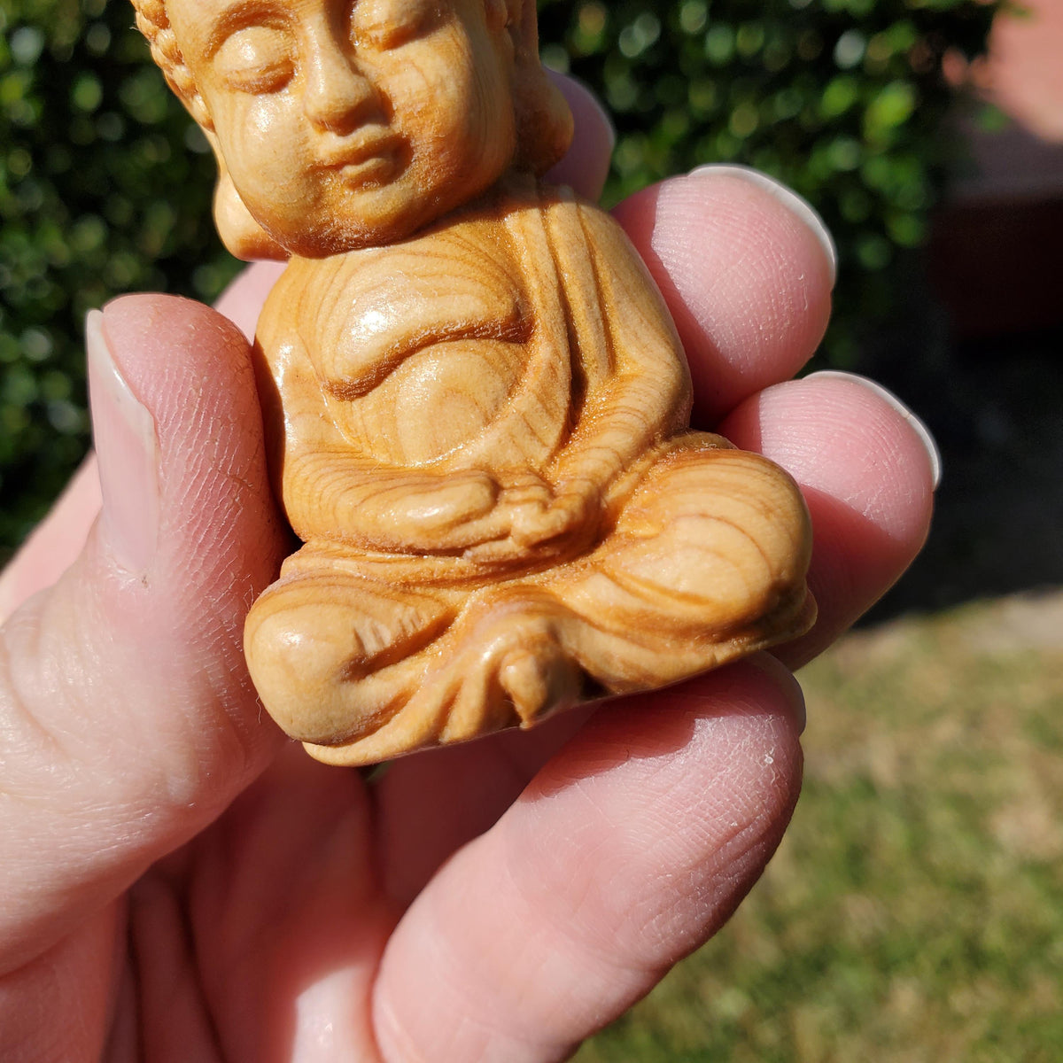 Cypress Wood Buddha Carving - A Symbol of Immortality, Protective From Negative Energies - 2.65" Carved Buddha Statue