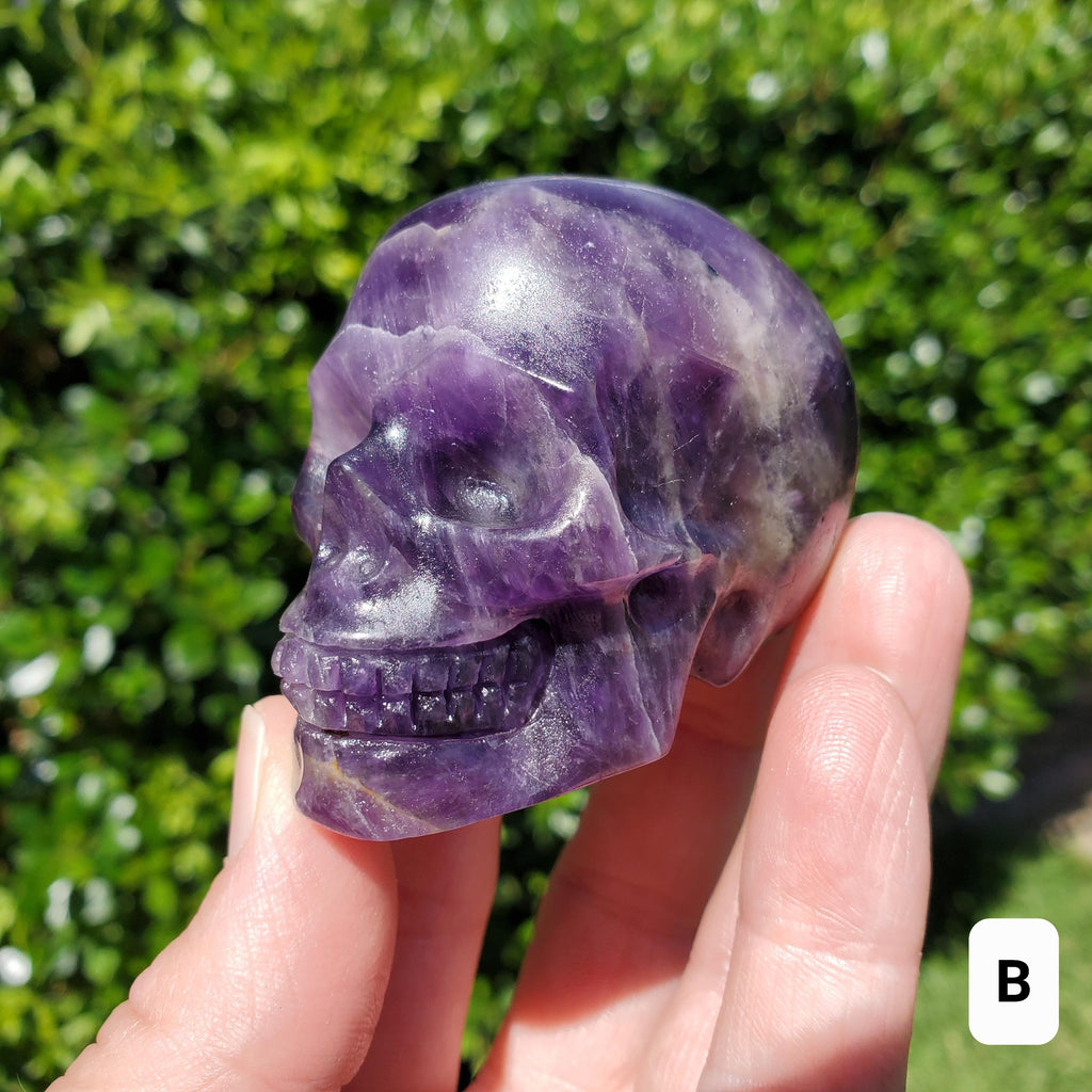 Cute Amethyst Skull 2.50" - Calming, Protection, Positivity - Purple Carved Skull Amethyst Crystal Healing Gemstones