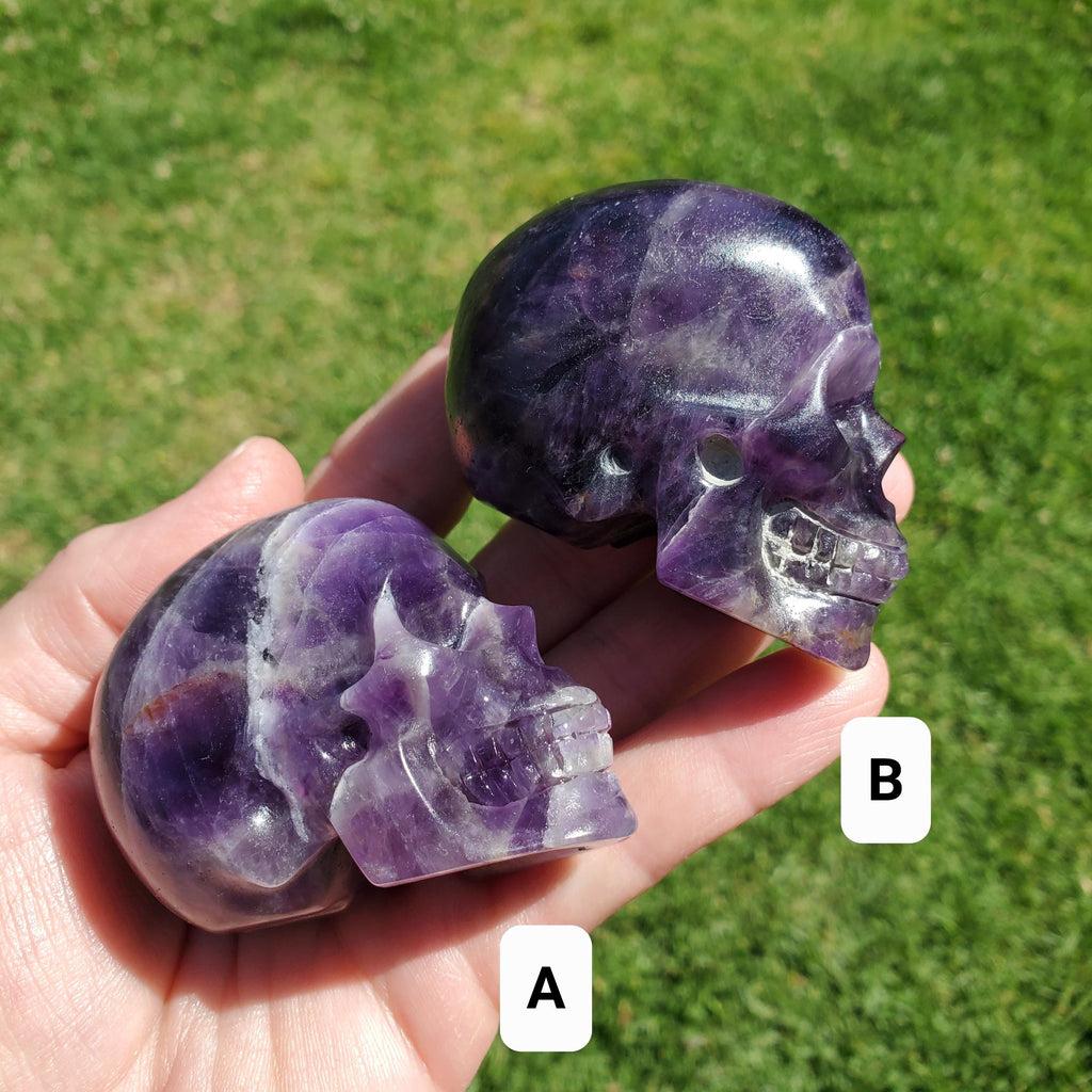 Cute Amethyst Skull 2.50" - Calming, Protection, Positivity - Purple Carved Skull Amethyst Crystal Healing Gemstones