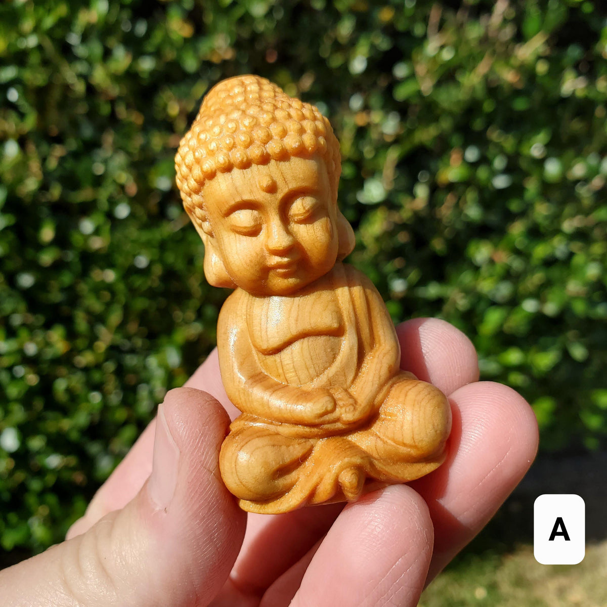 Cypress Wood Buddha Carving - A Symbol of Immortality, Protective From Negative Energies - 2.65" Carved Buddha Statue
