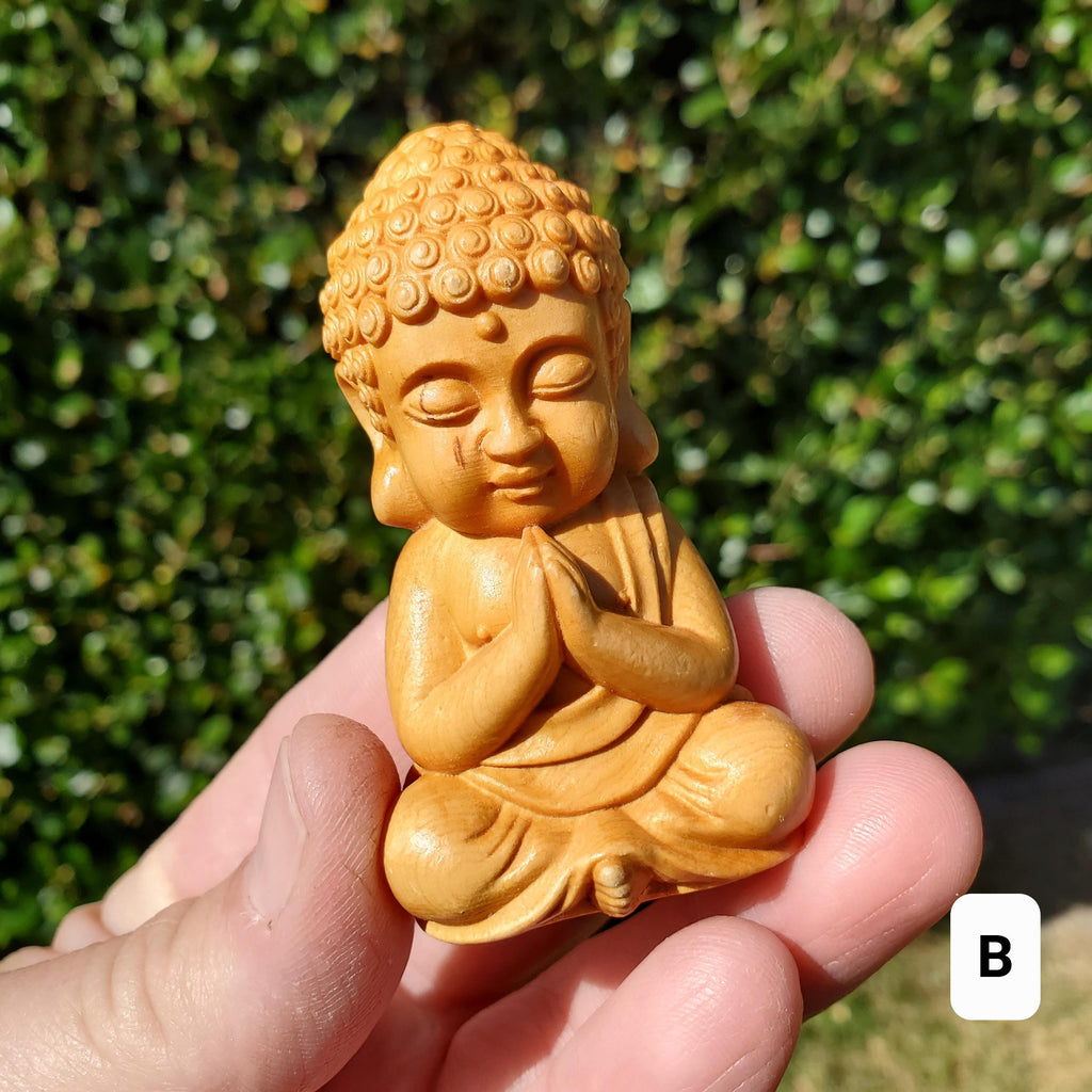 Cypress Wood Buddha Carving - A Symbol of Immortality, Protective From Negative Energies - 2.65" Carved Buddha Statue