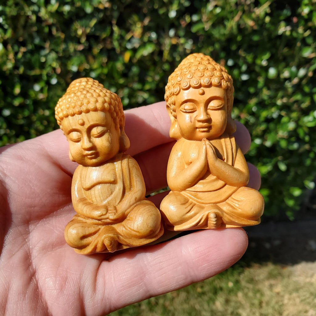 Cypress Wood Buddha Carving - A Symbol of Immortality, Protective From Negative Energies - 2.65" Carved Buddha Statue