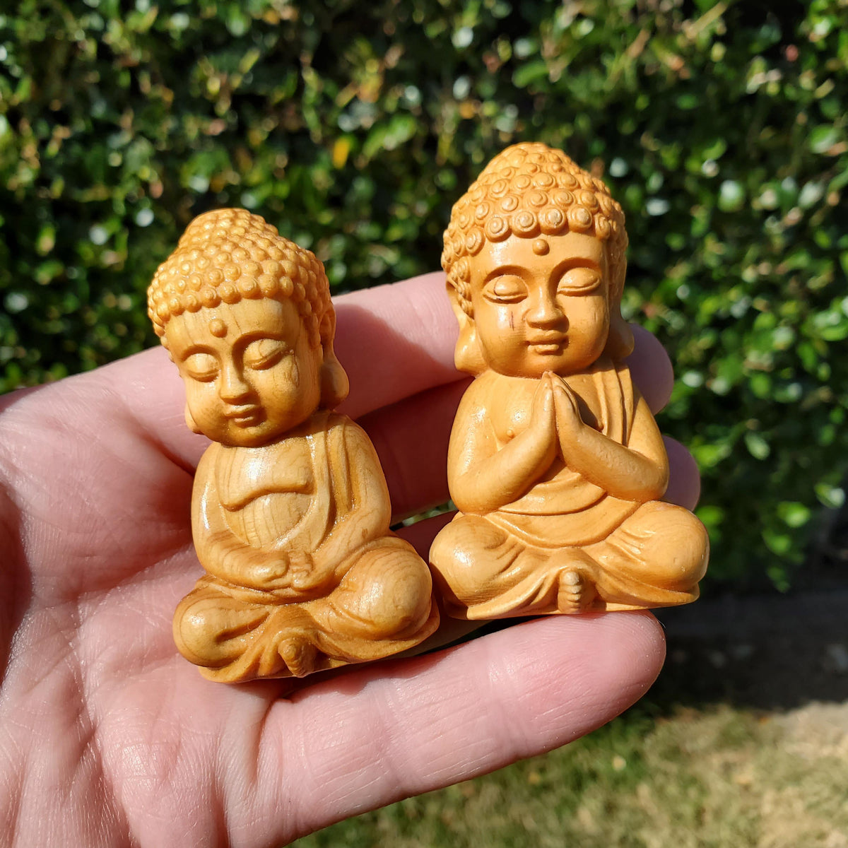 Cypress Wood Buddha Carving - A Symbol of Immortality, Protective From Negative Energies - 2.65" Carved Buddha Statue