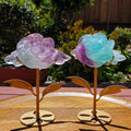Rainbow Fluorite Rose on Gold Stand - Stability, Concentration, Mental Clarity, Energetic Protection - Flower Crystal Gemstones