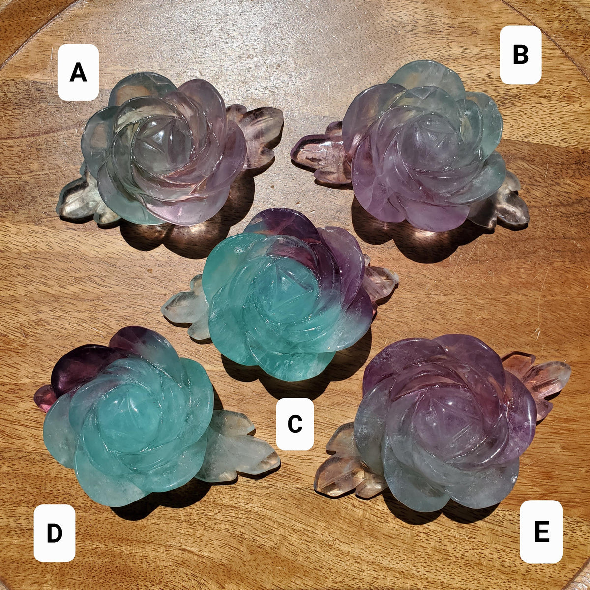 Rainbow Fluorite Rose on Gold Stand - Stability, Concentration, Mental Clarity, Energetic Protection - Flower Crystal Gemstones