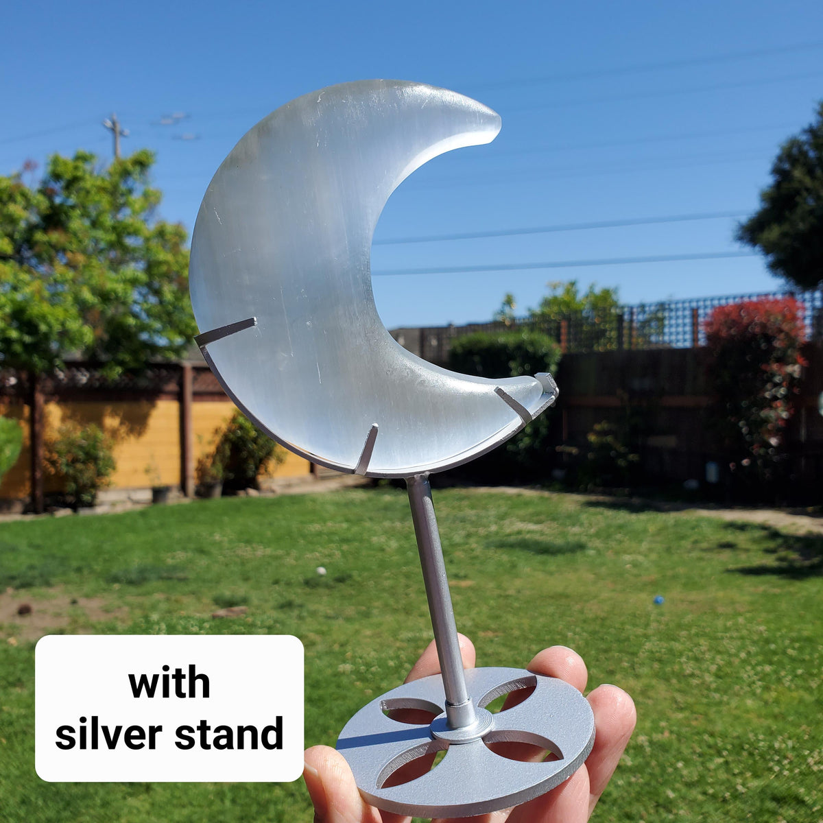 Selenite Moon on Stand - Tranquility, Blessings, Love & Light - Satin Spar  Lunar Crystal Display Healing Gemstones