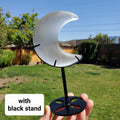 Selenite Moon on Stand - Tranquility, Blessings, Love & Light - Satin Spar Lunar Crystal Display Healing Gemstones