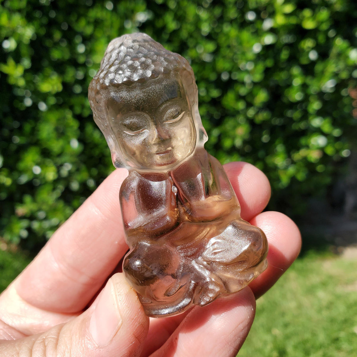 Smoky Quartz Buddha 2.60" tall - Grounding, Protective - Smokey Quartz Carved Buddha Stone Healing Crystals Gemstones