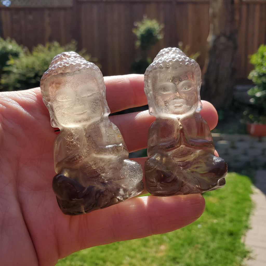 Smoky Quartz Buddha 2.60" tall - Grounding, Protective - Smokey Quartz Carved Buddha Stone Healing Crystals Gemstones