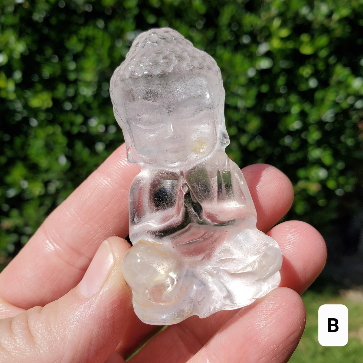 Clear Quartz Buddha 1.95" to 2.60" tall - Counteracts Negative, Energizes Positive Energy - Carved Buddha Stone Healing Crystals Gemstones