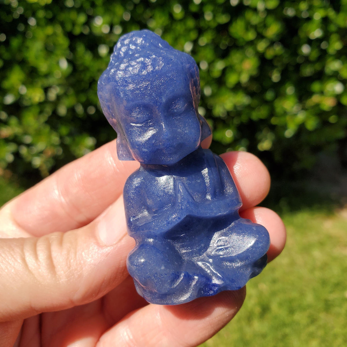 Blue Aventurine Buddha 2.50" tall - Inner Strength, Self-Discipline, Communication - Aventurine Crystal Buddha Healing Gemstone