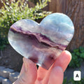 Rainbow Fluorite Heart with Rainbows, Druzy & Stand - Balancing, Protective, Grounding, Mental Clarity - Blue Crystal Heart Statement