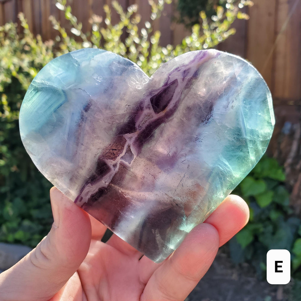 Rainbow Fluorite Heart with Rainbows, Druzy & Stand - Balancing, Protective, Grounding, Mental Clarity - Blue Crystal Heart Statement