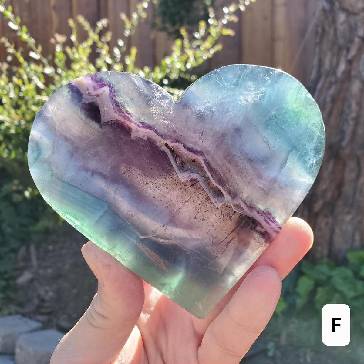 Rainbow Fluorite Heart with Rainbows, Druzy & Stand - Balancing, Protective, Grounding, Mental Clarity - Blue Crystal Heart Statement