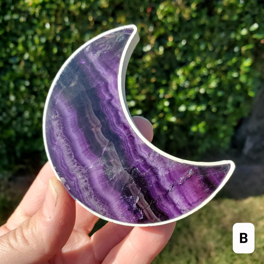 Rainbow Fluorite Moon Plug-In Light - Mental Clarity, Stability, Energetic Protection - Purple Crystal Moon Room Decor Accent