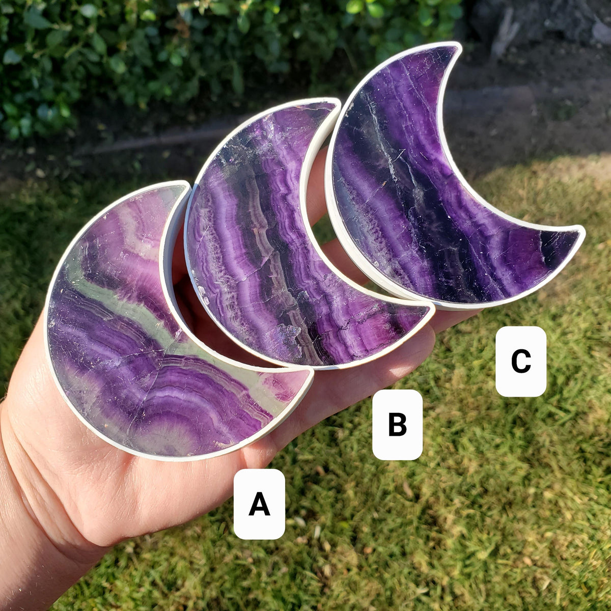 Rainbow Fluorite Moon Plug-In Light - Mental Clarity, Stability, Energetic Protection - Purple Crystal Moon Room Decor Accent