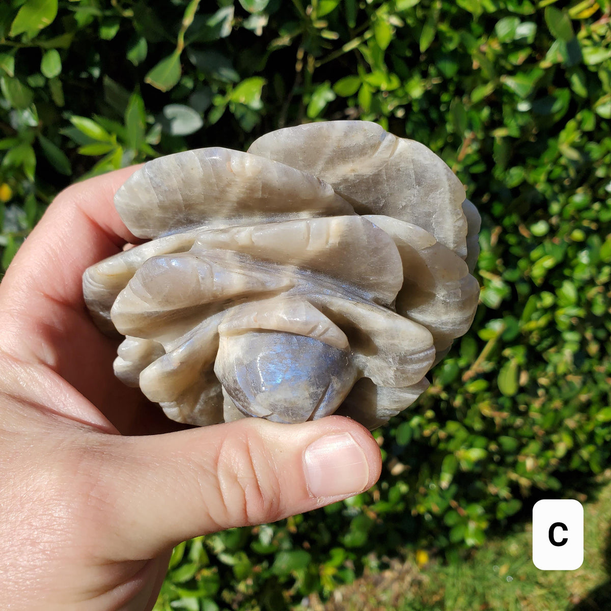 Chunky & Flashy Moonstone Flower - Uplifting, Feminine Energy, Empowering - Crystal Healing Rose Carving Statement Gemstone