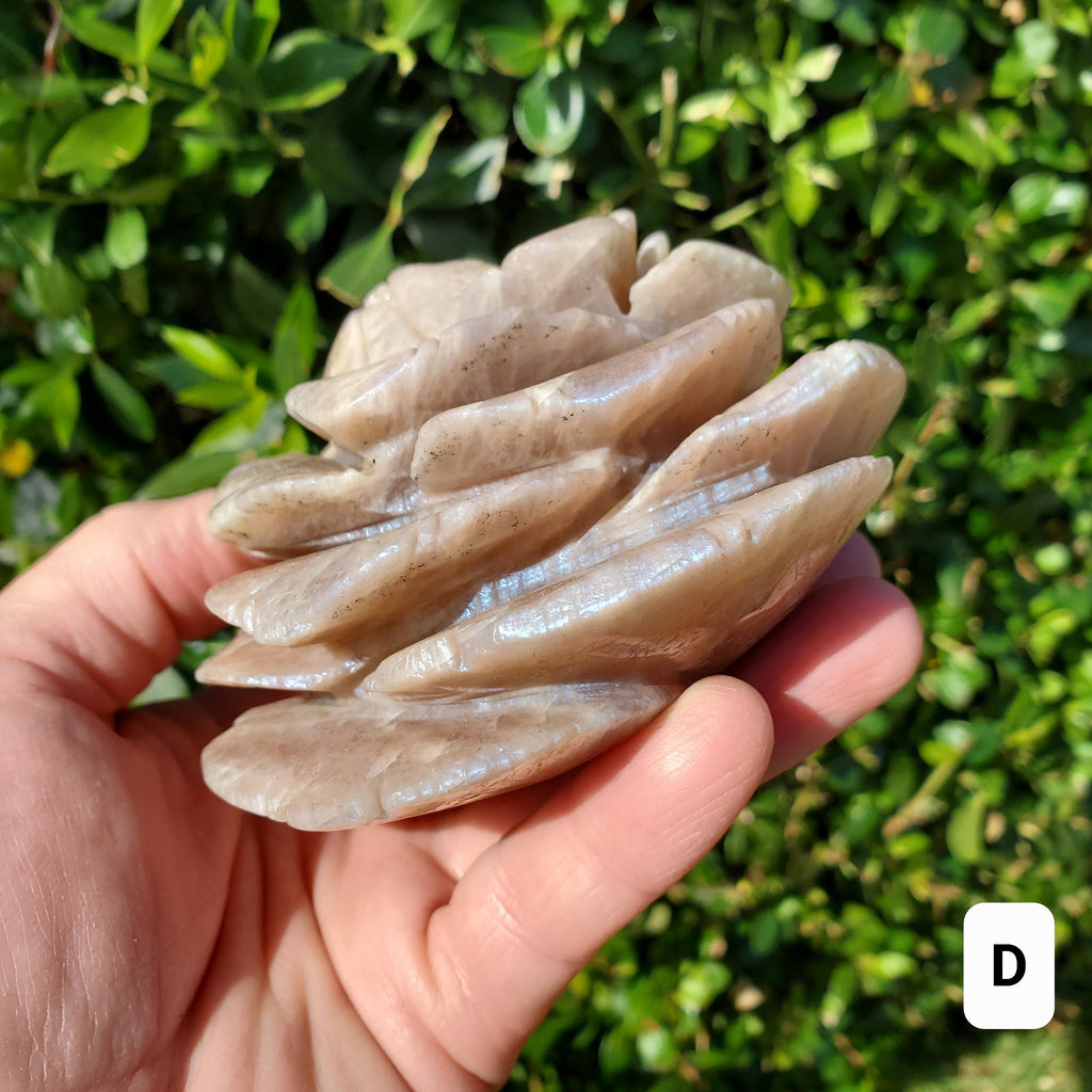 Chunky & Flashy Moonstone Flower - Uplifting, Feminine Energy, Empowering - Crystal Healing Rose Carving Statement Gemstone