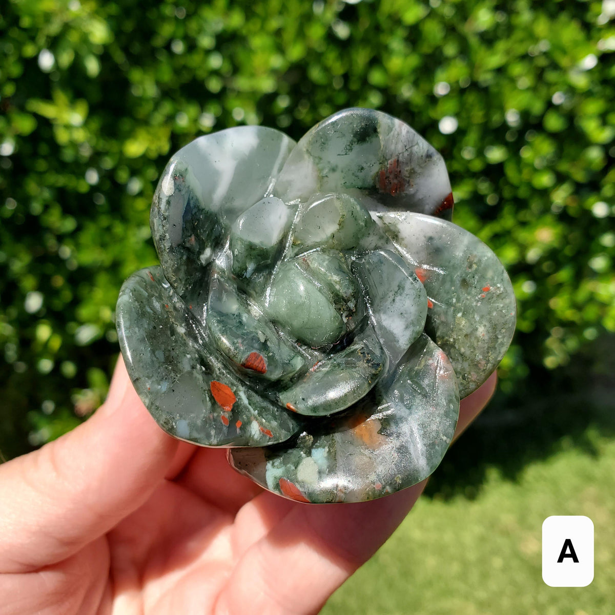 Chunky African Bloodstone Rosebud Bloom - Calming, Grounding, Persistence, Courage - Black and Red Crystal Flower Carving Healing Gemstone