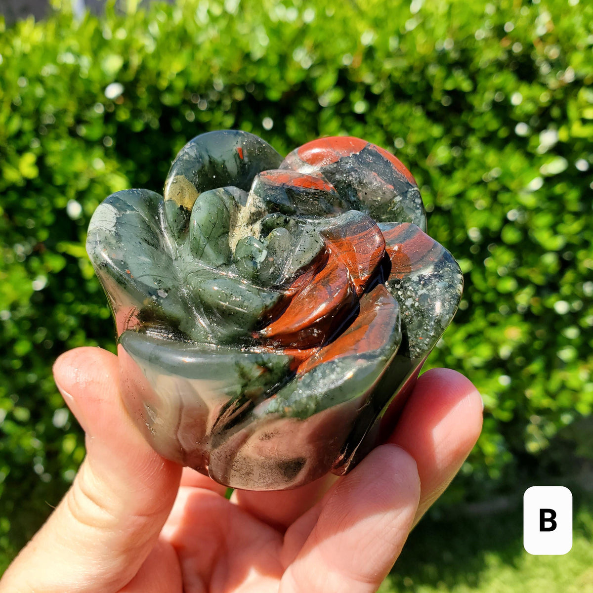 Chunky African Bloodstone Rosebud Bloom - Calming, Grounding, Persistence, Courage - Black and Red Crystal Flower Carving Healing Gemstone