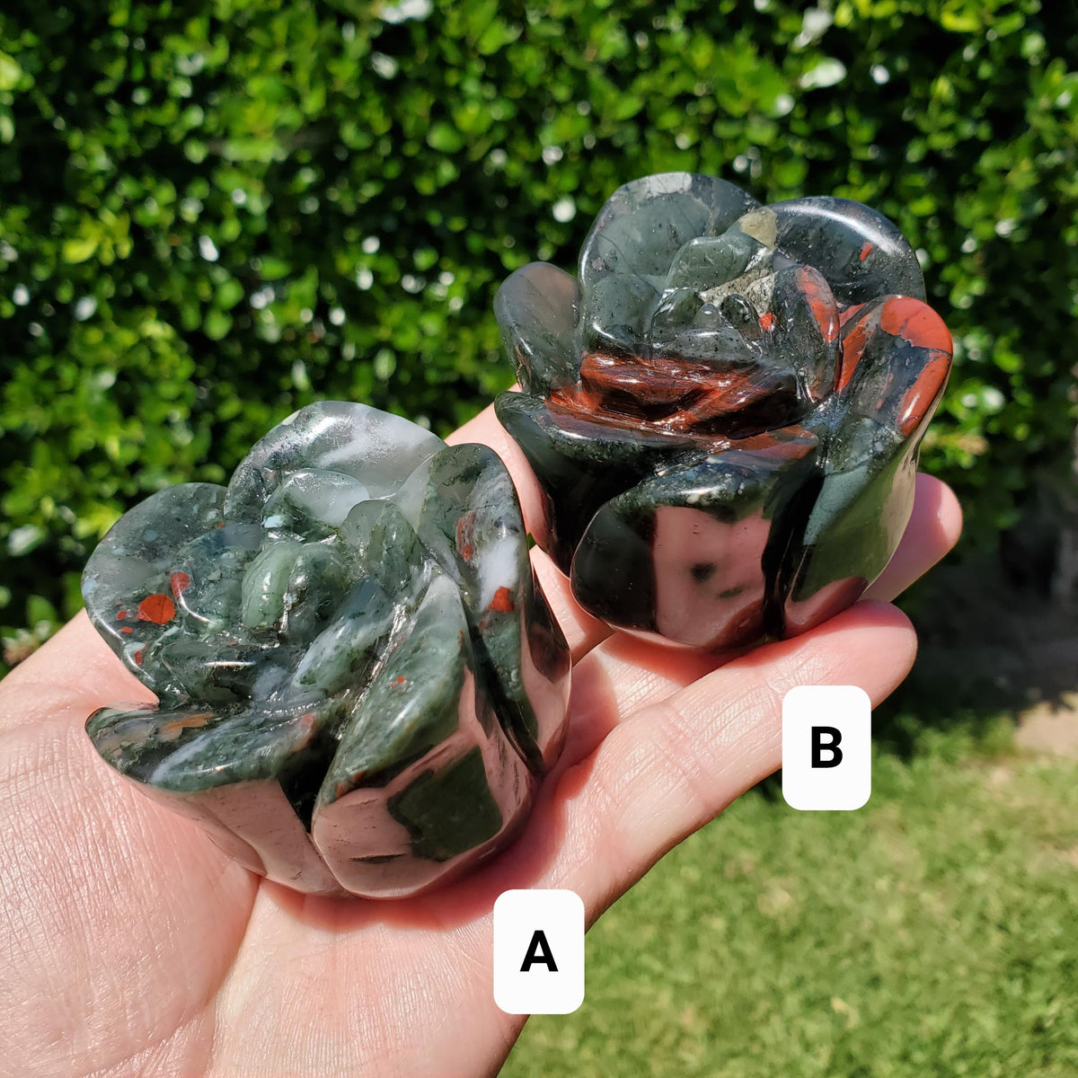 Chunky African Bloodstone Rosebud Bloom - Calming, Grounding, Persistence, Courage - Black and Red Crystal Flower Carving Healing Gemstone