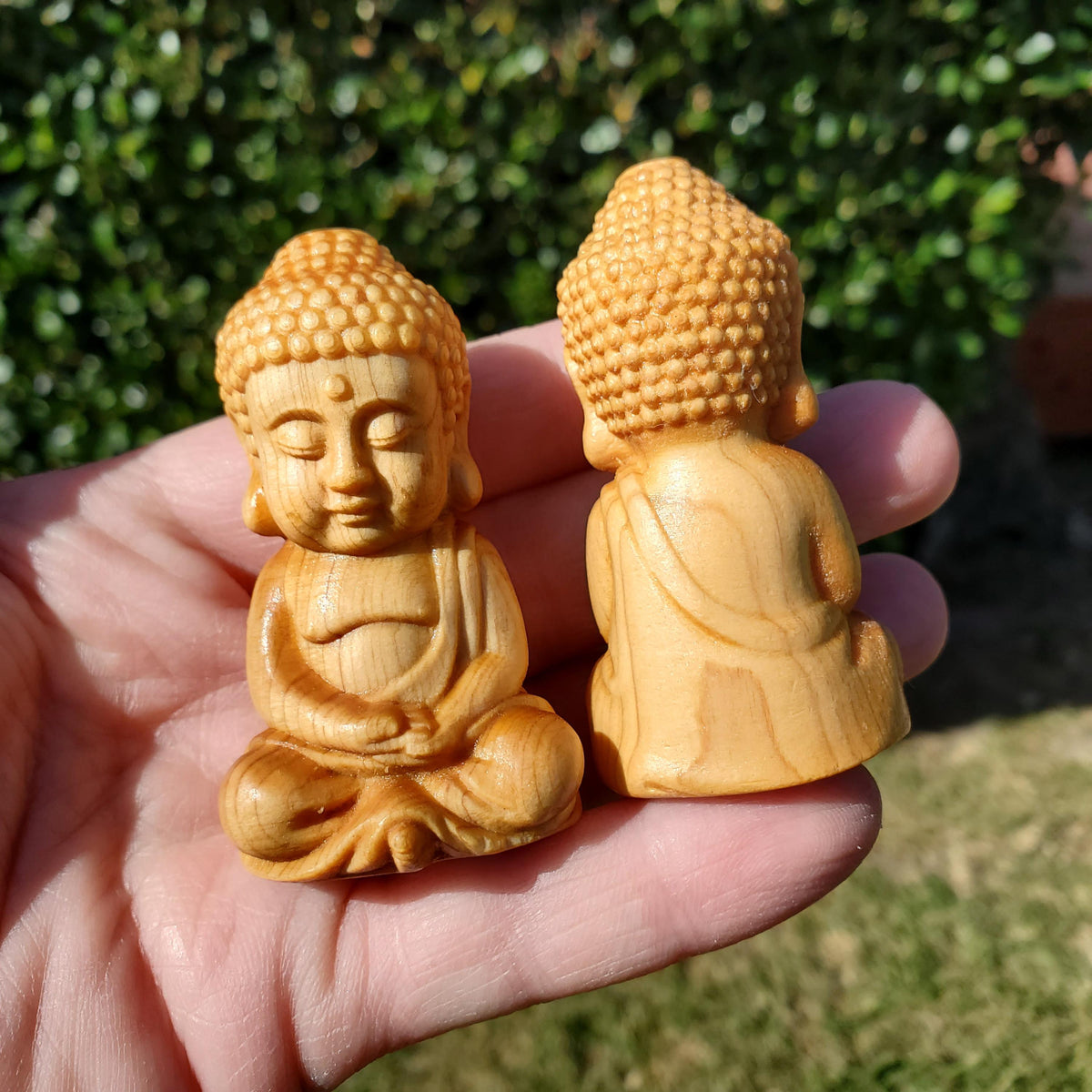 Cypress Wood Buddha Carving - A Symbol of Immortality, Protective From Negative Energies - 2.65" Carved Buddha Statue