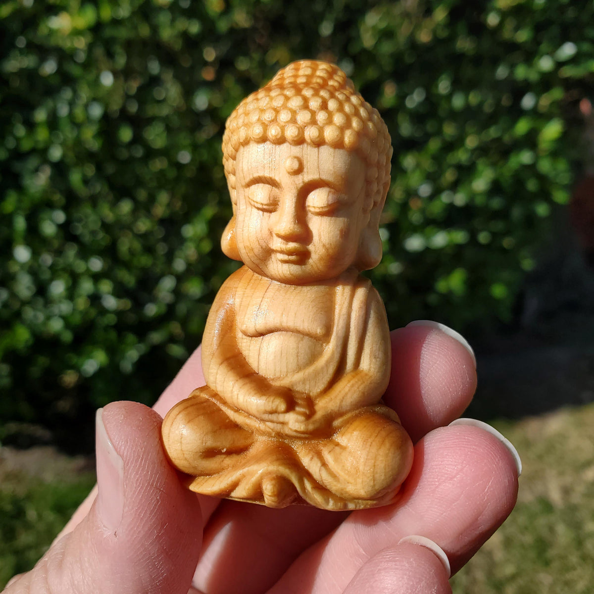 Cypress Wood Buddha Carving - A Symbol of Immortality, Protective From Negative Energies - 2.65" Carved Buddha Statue