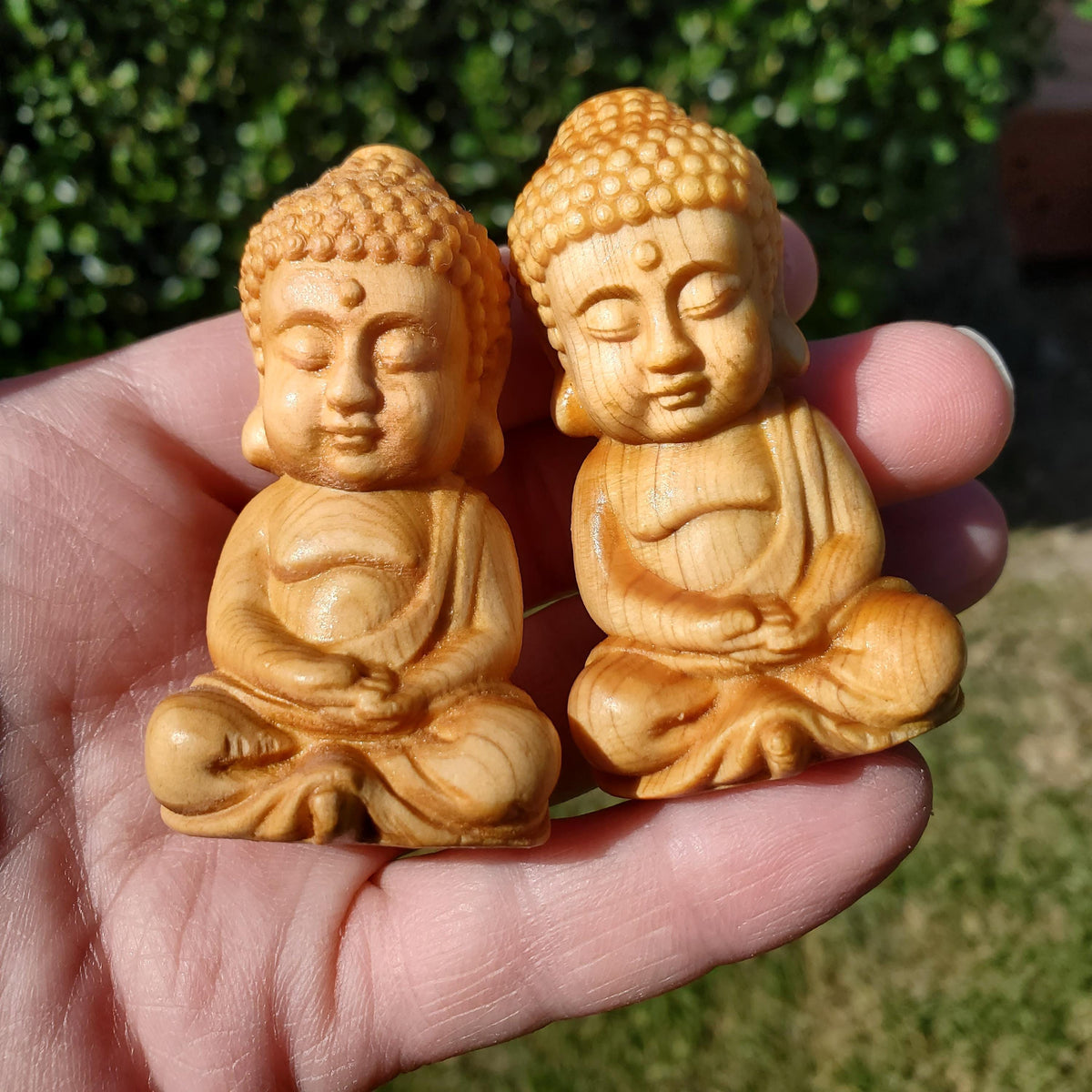 Cypress Wood Buddha Carving - A Symbol of Immortality, Protective From Negative Energies - 2.65" Carved Buddha Statue