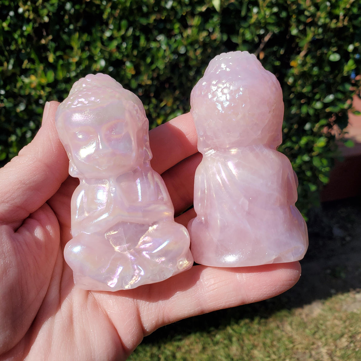 Aura Rose Quartz Buddha 3.15" - Unconditional Love, Compassion, Forgiveness - Pink Crystal Sitting Praying Buddha Healing Crystals Gemstones