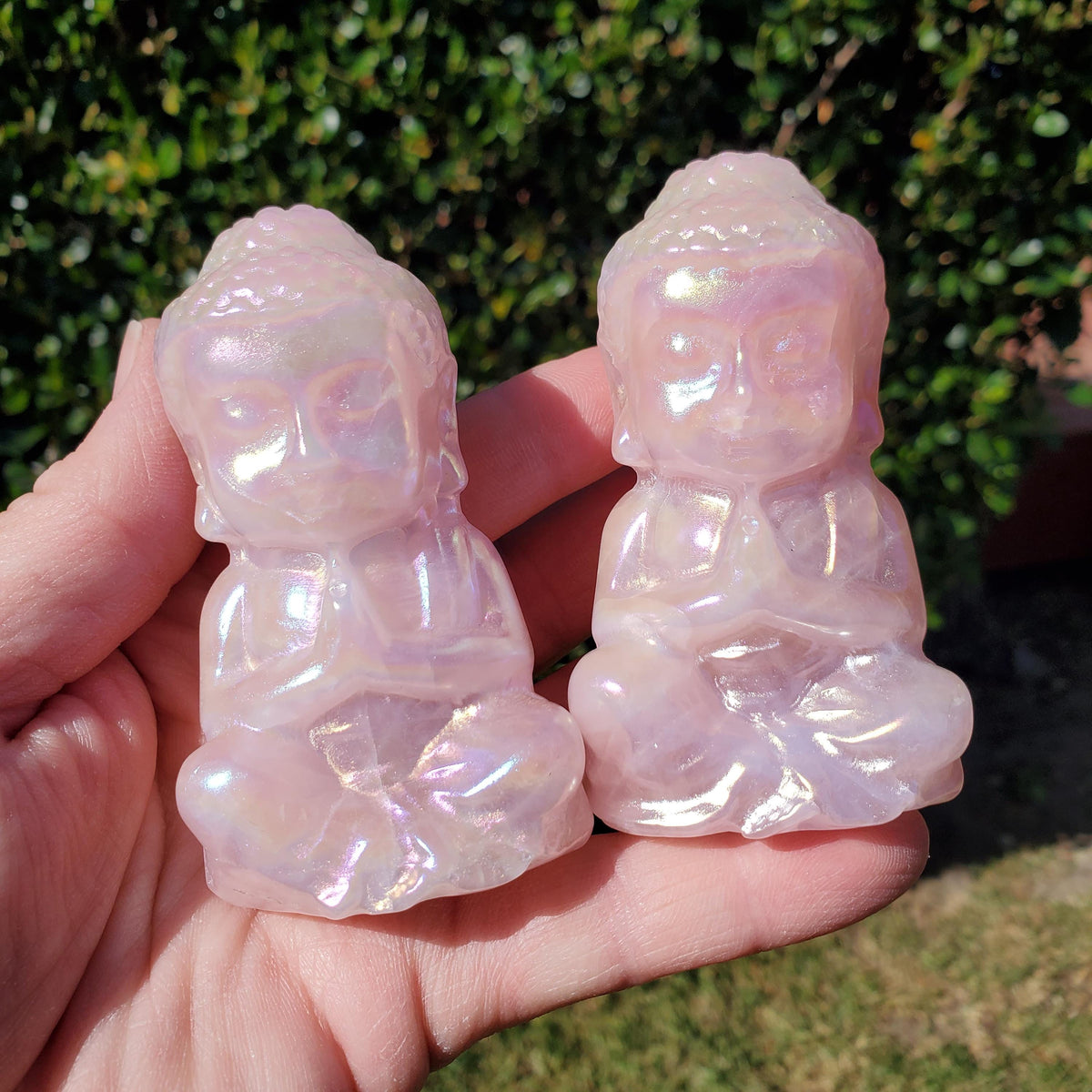 Aura Rose Quartz Buddha 3.15" - Unconditional Love, Compassion, Forgiveness - Pink Crystal Sitting Praying Buddha Healing Crystals Gemstones