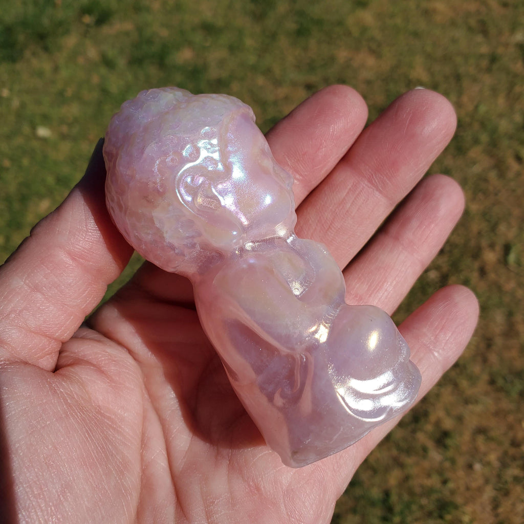 Aura Rose Quartz Buddha 3.15" - Unconditional Love, Compassion, Forgiveness - Pink Crystal Sitting Praying Buddha Healing Crystals Gemstones