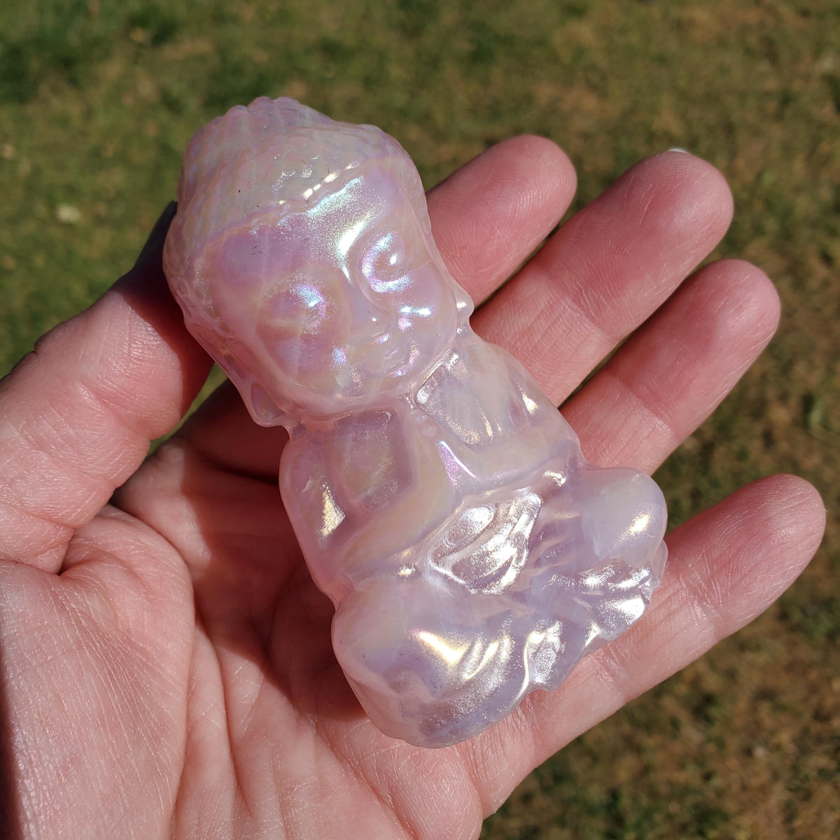Aura Rose Quartz Buddha 3.15" - Unconditional Love, Compassion, Forgiveness - Pink Crystal Sitting Praying Buddha Healing Crystals Gemstones