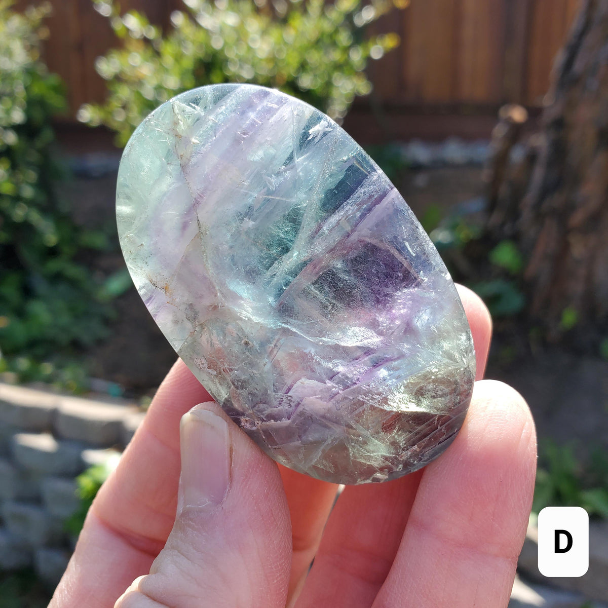 Rainbow Fluorite Palm Stone - Stability, Concentration, Protection - Banded Fluorite Healing Balancing Crystals Gemstones