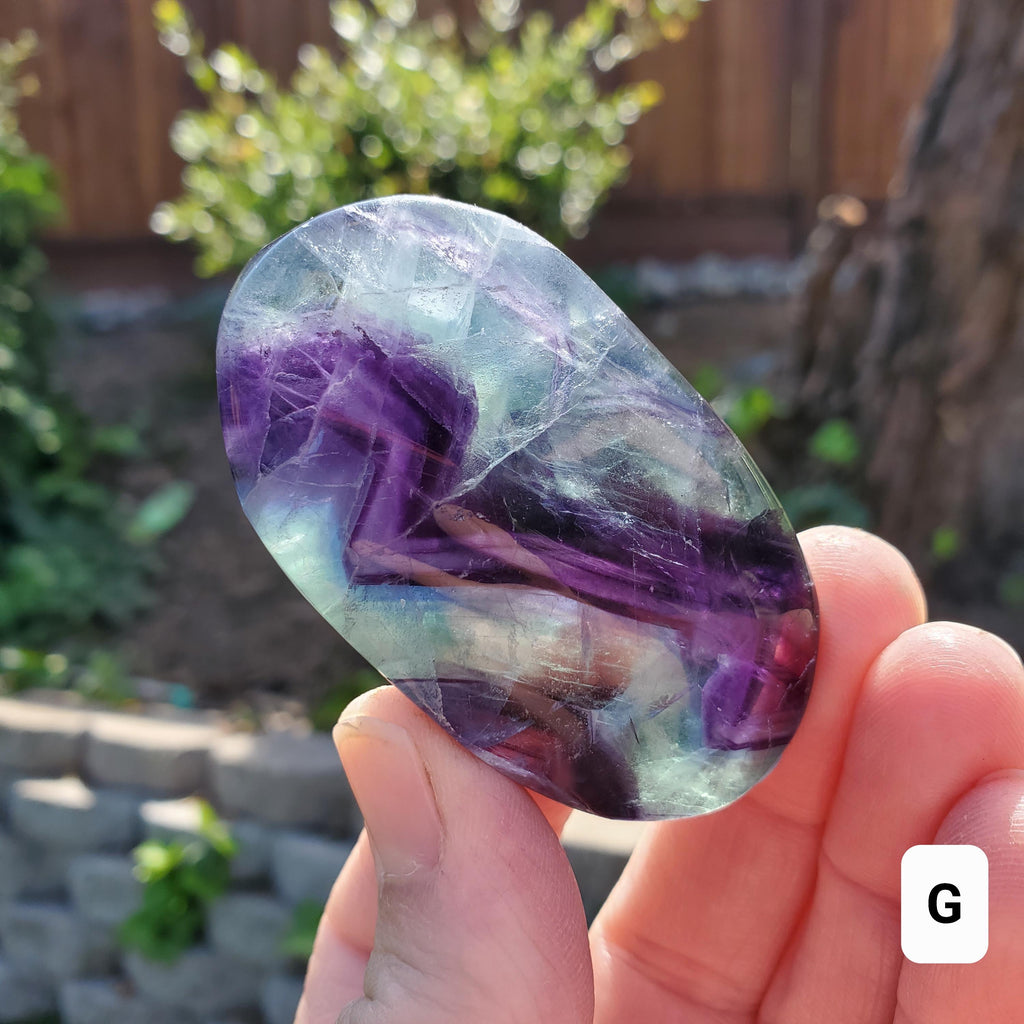 Rainbow Fluorite Palm Stone - Stability, Concentration, Protection - Banded Fluorite Healing Balancing Crystals Gemstones