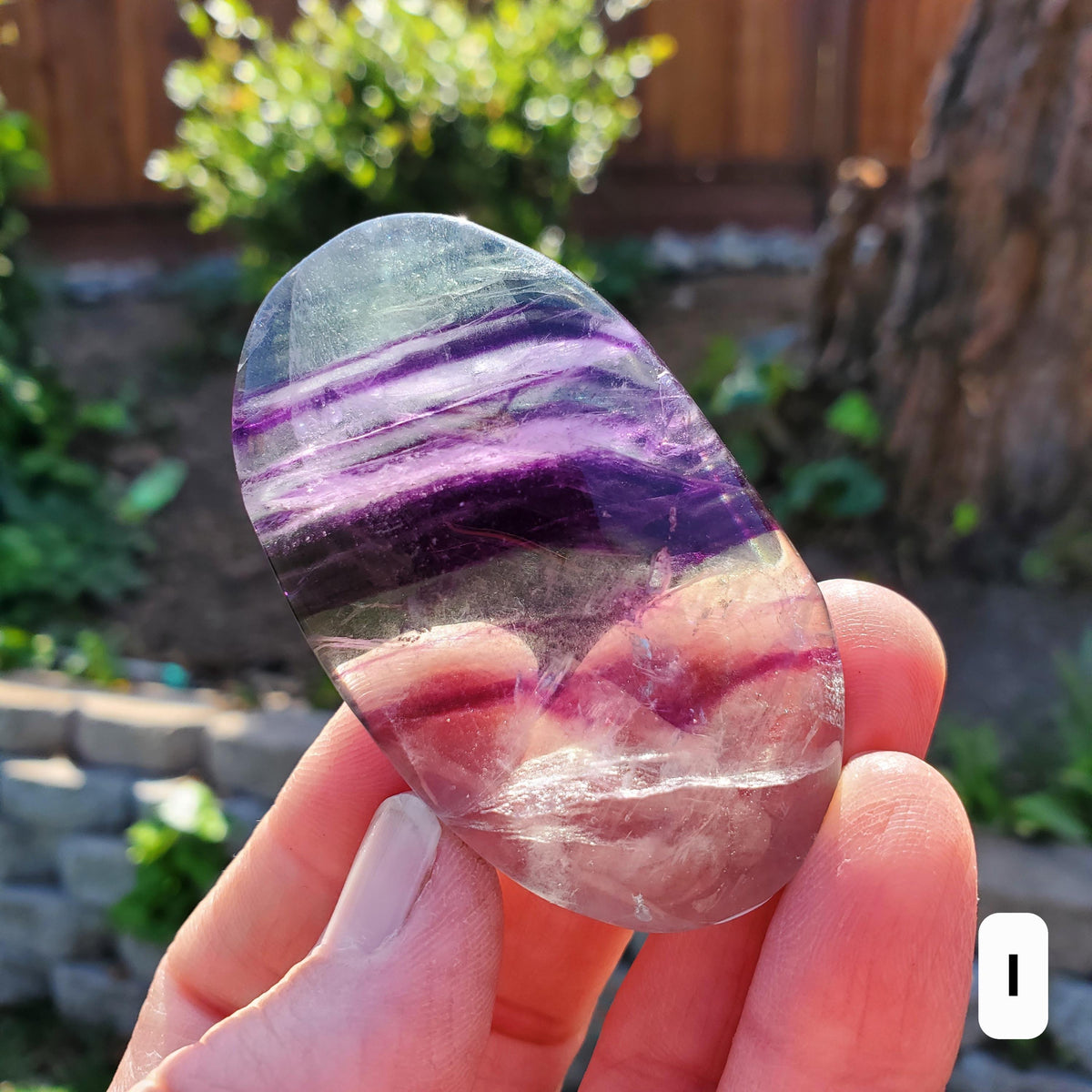 Rainbow Fluorite Palm Stone - Stability, Concentration, Protection - Banded Fluorite Healing Balancing Crystals Gemstones