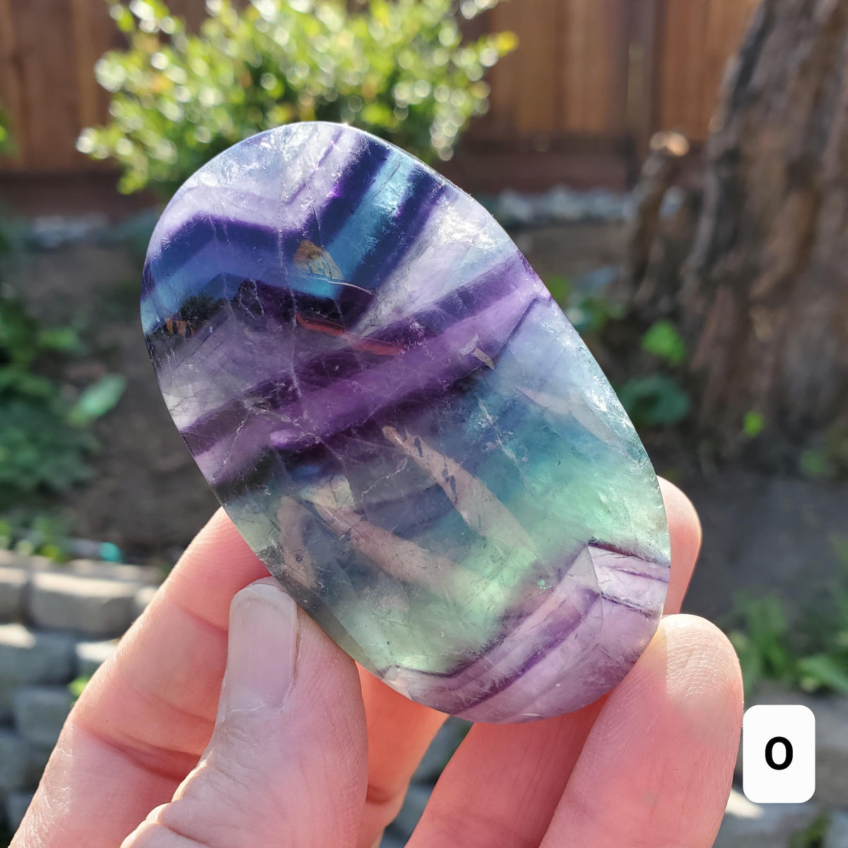 Rainbow Fluorite Palm Stone - Stability, Concentration, Protection - Banded Fluorite Healing Balancing Crystals Gemstones